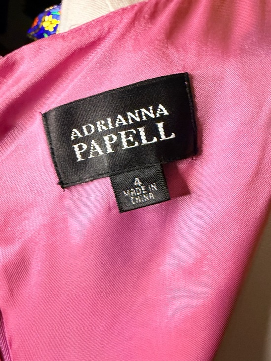 Adrianna Papell Floral Midi Dress - Purple, Pink & Yellow - Picture 12 of 15